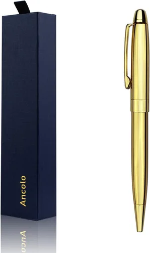 Vista 9 de Ancolo Bolígrafo negro, tinta negra a granel, punta media de 0.039 pulgadas (0.039 in), escritura suave, bolígrafos negros y dorados para hombres