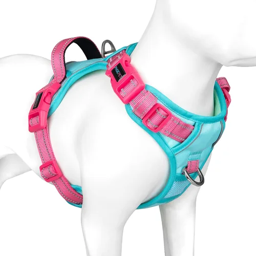Vista 14 de Arnés para perro sin tirones, chaleco para perro reflectante ajustable de colores únicos, con asa de entrenamiento suave y clips de metal