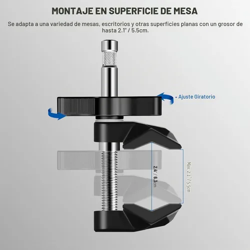 Vista 5 de NEEWER Agarre de mandíbula de extremo de 2" con perno prisionero de 5/8