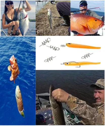 Vista 2 de 200 piezas de señuelo suave de cebo de resorte de bloqueo giratorio de pesca al aire libre manivela de gancho de centrado para señuelo suave cebo