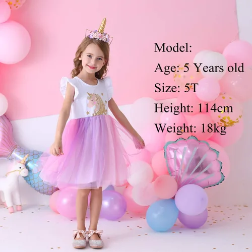 Vista 4 de DXTON Vestidos de verano de manga corta para niña, tutú para fiesta, boda, cumpleaños