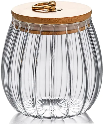 Vista 10 de FANTESTICRYAN Tarro de almacenamiento hermético de café de vidrio con nueces, recipiente decorativo de pétalos con tapa de bambú y asa de metal
