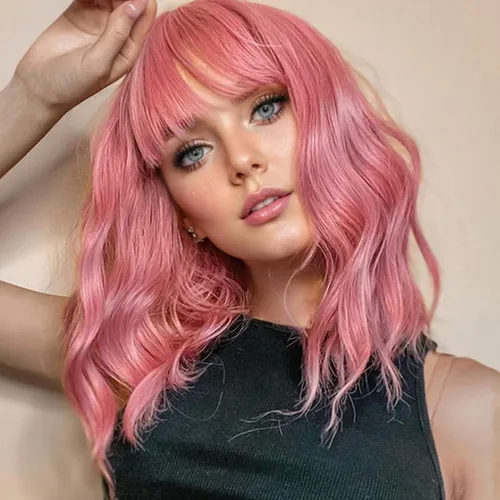 Vista 21 de VCKOVCKO - Peluca de cabello castaño claro rizada con flequillo de aire, onda natural rizada, peluca corta estilo Bob para mujer, longitud hasta