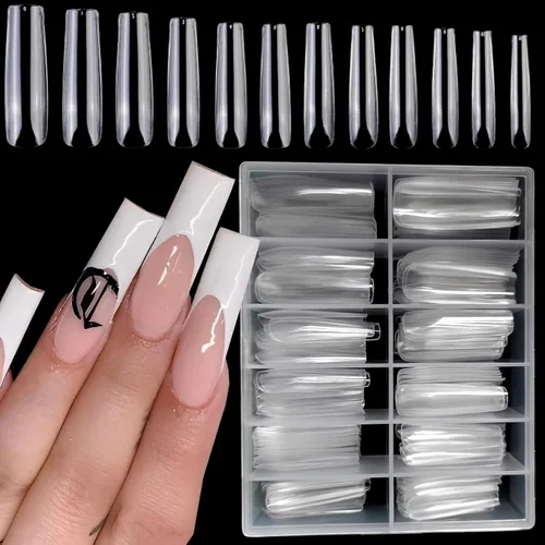 Vista 8 de LoveOurHome 240 puntas de uñas postizas XL de acrílico transparente en forma de almendra, uñas de cobertura completa, uñas postizas extralargas