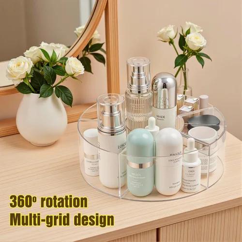 Vista 5 de Lonian Organizador de maquillaje giratorio de 360°, almacenamiento cosmético acrílico ajustable, organizadores de cosméticos y soporte de maquillaje