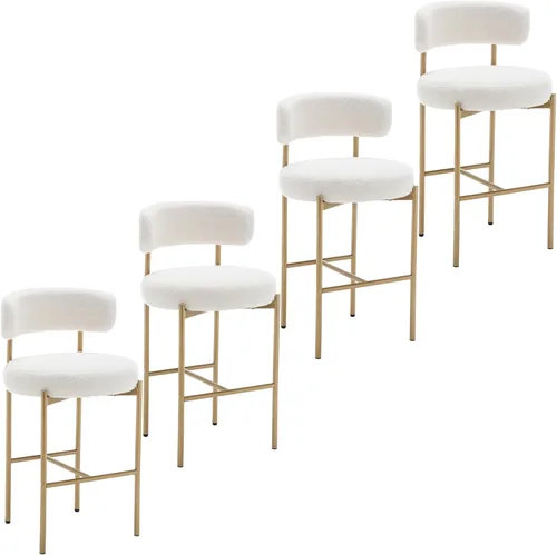 Vista 16 de Cinxzar Taburetes de Bar Boucle Juego de 2, Taburetes de Bar de Altura de Mostrador Beige con Respaldos, Taburetes Modernos para Isla de Cocina