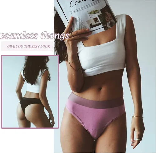 Vista 5 de Buankoxy Paquete de 6 tangas de tiro bajo sin costuras que no se muestran cómodas, ropa interior hipster, paquete múltiple