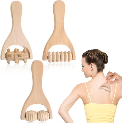 Vista 9 de Abeillo Rodillo de masaje de mano de madera, 3 piezas, rodillo muscular, herramientas de masaje manual de terapia de madera, rodillo masajeador