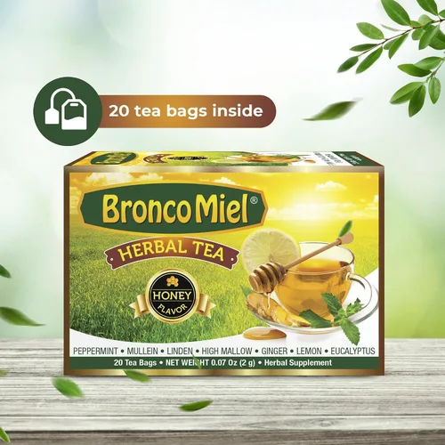 Vista 5 de BRONCOMIEL Bolsas de té - Té de hierbas de miel para tos y dolor - Té de eucalipto, jengibre y limón - Sabor dulce a miel - Fácil de preparar