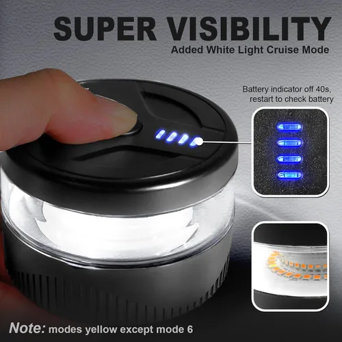 Vista 5 de Agrieyes Luz de baliza inalámbrica USB-C, 32 luces estroboscópicas recargables LED con imán, mini luces de advertencia intermitentes de emergencia