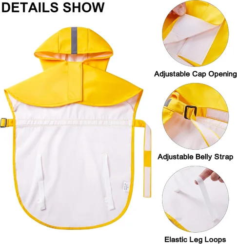 Vista 3 de Impermeable para perros con bonito estampado, impermeable, reflectante, ajustable para perros pequeños, medianos y grandes (amarillo, pequeño)