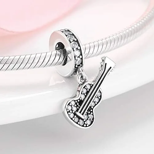 Vista 3 de Encantos de voz con micrófono de música I Love de plata de ley 925 con cristales de champán para pulsera Pandora