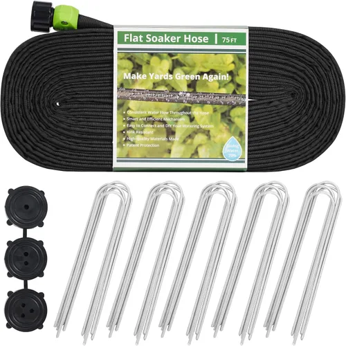 Vista 10 de Manguera de remojo plana de 15 pies, ahorra un 70% de agua, diseño a prueba de fugas, manguera de rociador de goteo de doble capa para cama de jardín