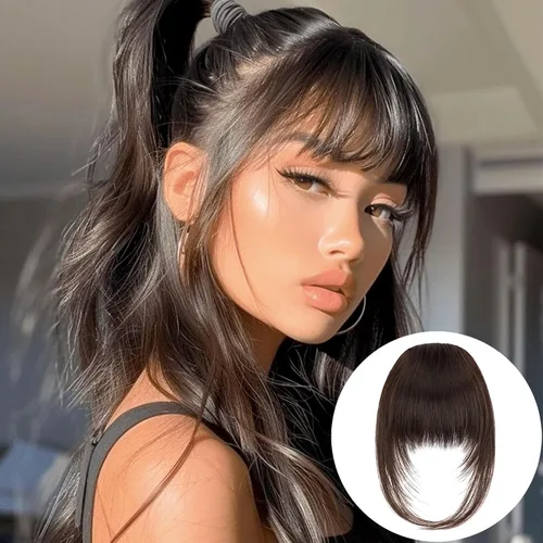 Vista 16 de VAVANGA Flequillo francés con clip - Flequillo natural largo y ondulado en negro jet con templos - Pinza de cabello ordenada para mujer (#1)