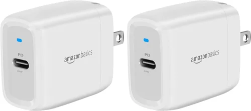 Vista 7 de Amazon Basics - Cargador de pared USB-C GaN de 30 W, con un puerto y carga rápida (Power Delivery PD) para tablets y teléfonos