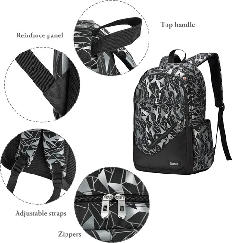 Vista 4 de Bunie Mochila para niños para la escuela, juego de libros grande para media escuela primaria informal, Negro, Large19.7*13*7.48inch, Mochilas Daypack