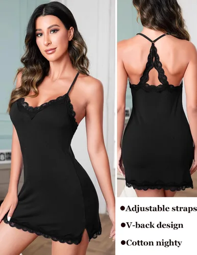 Vista 4 de Avidlove Lencería sexy para mujer, ropa de dormir, camisón, babydoll, lencería de algodón