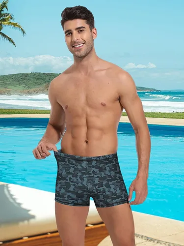 Vista 5 de Pantalones cortos de natación de pierna cuadrada para hombre UPF50+,Retención de la forma de la tela de los hombres del traje de baño de la natación