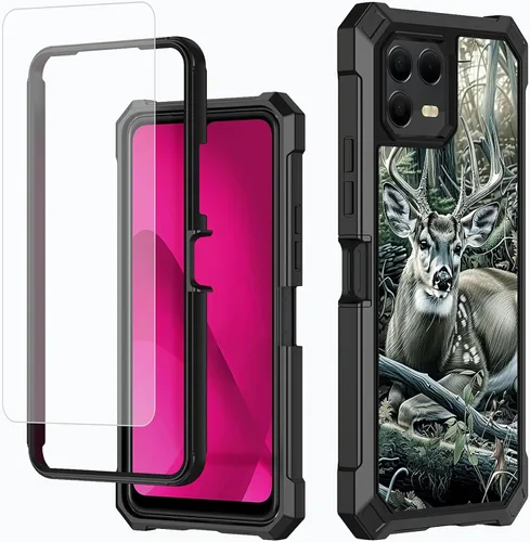Vista 46 de Funda para T-Mobile Revvl 7 de 6.6 pulgadas con protector de pantalla, policarbonato duro de doble capa resistente y TPU suave a prueba de golpes