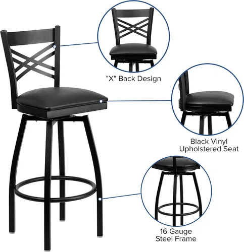 Vista 4 de Flash Furniture HERCULES Series Black ''X'' Taburete giratorio de metal – asiento de vinilo negro