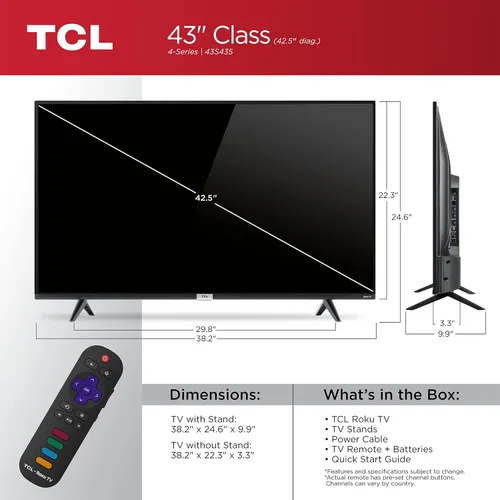 Vista 3 de TCL Televisor LED inteligente 4K UHD de 43 pulgadas - 43S435, modelo 2021