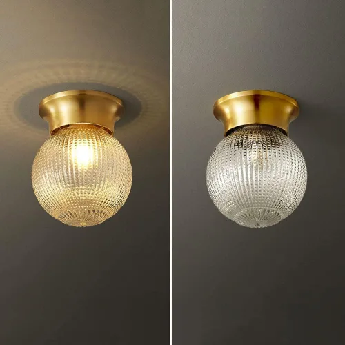 Vista 4 de Pattern Glass Semi Flush Mount Ceiling Lamp, Modern Globe Ceiling Light Brass Chandelier, Copper Pendant Lights E27 Ceiling Lighting Fixtures for