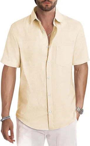 Vista 154 de JMIERR Camisas de vestir a rayas con botones y manga corta para hombre