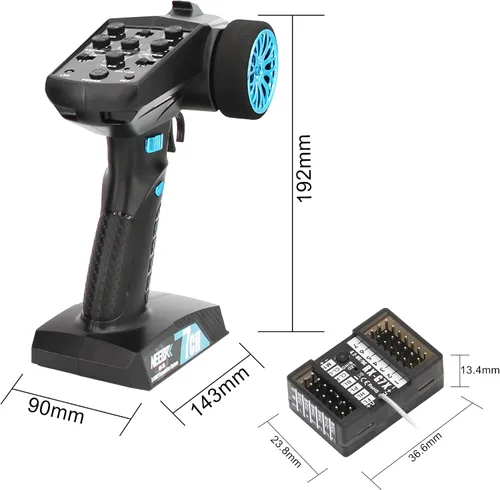 Vista 4 de Transmisor RC de 7 canales con receptor, sistema de control de luz integrado y juego de 12 luces LED, control remoto de radio de 2.4 GHz para auto a