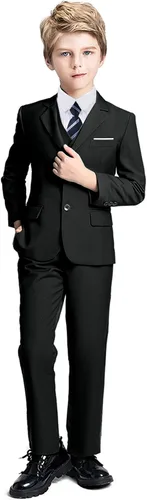 Vista 2 de Traje de 5 piezas para niños, conjunto de chaleco y pantalones de esmoquin con corbata para niño formal