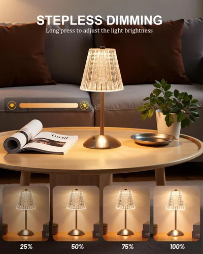 Vista 5 de Nusogon Lámpara de Mesa Táctil Inalámbrica, Lámpara de Escritorio Pequeña LED Recargable, 3 Colores Regulables Operada con Batería, Lámpara
