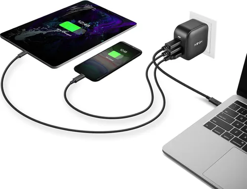 Vista 7 de MINIX P1 66W Turbo 3-Port GaN Cargador de pared de viaje USB C Adaptador de corriente rápida Foldable Plug (2x USB-C, 1x USB-A) Compatible with