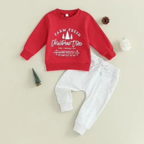 Vista 2 de Flawbena Conjunto de sudadera de manga larga con estampado de letras y pantalones largos, ropa de otoño
