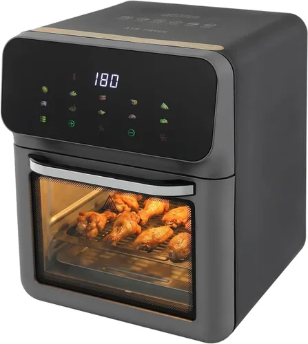 Vista 10 de Freidora de aire de vidrio de 1200 W, 4.2L/4.44 cuartos de galón de 360 ° visible, freidora de aire transparente, pantalla táctil digital Negro