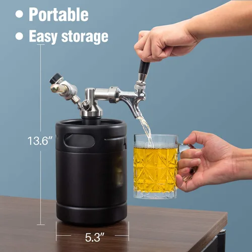 Vista 6 de TMCRAFT Sistema de grifo Growler de 64 onzas, mini barril de acero inoxidable presurizado con chaqueta enfriadora, sistema dispensador portátil