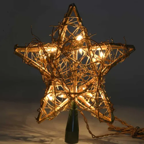 Vista 2 de Kurt Adler Adorno para árbol de Navidad, Estrella de Oro de 10 luces para interiores con diseño de ratán