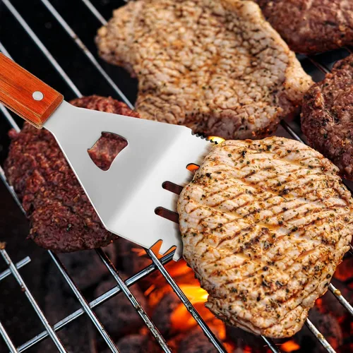 Vista 7 de 2 espátulas de parrilla extralargas para barbacoa y parrilla, accesorios de acero inoxidable para parrilla, espátula ranurada y espátula de cocina