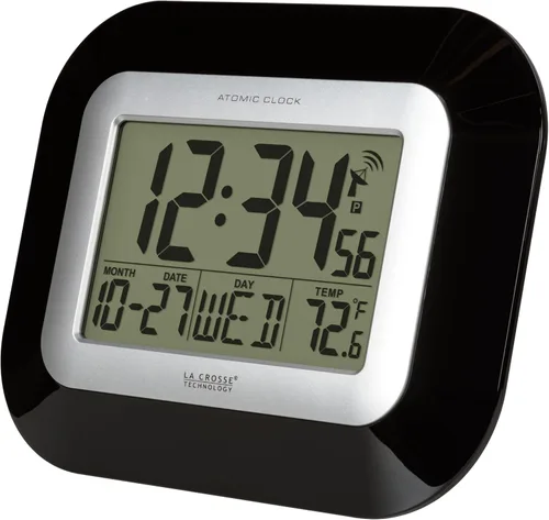 Vista 3 de La Crosse Technology, WT-8005U, 9 pulgadas. Reloj atómico digital de pared, Plástico, Negro, 1