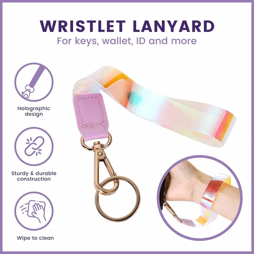 Vista 6 de Cordón de muñeca para llaves/correa de muñeca para USB, cartera pequeña y teléfono/llavero con cierre/llavero holográfico, Lila