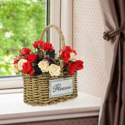 Vista 2 de Yardwe Cesta tejida para frutas, cesta de almacenamiento tejida, cesta tejida para aperitivos, cesta de boda, cesta portátil, para compras, hierba