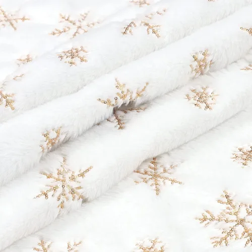 Vista 3 de Dremisland Falda para Árbol de Navidad 36" Grande Blanca y Dorada de Lujo de Piel Sintética con Copitos de Nieve Falda para Árbol Super Suave
