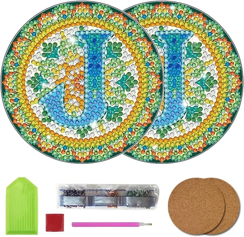 Vista 13 de Bysincy Juego de 2 posavasos de pintura de diamantes de 26 letras A-Z, 5D, arte de diamante, mosaico, alfabeto, kit por número para adultos y niños