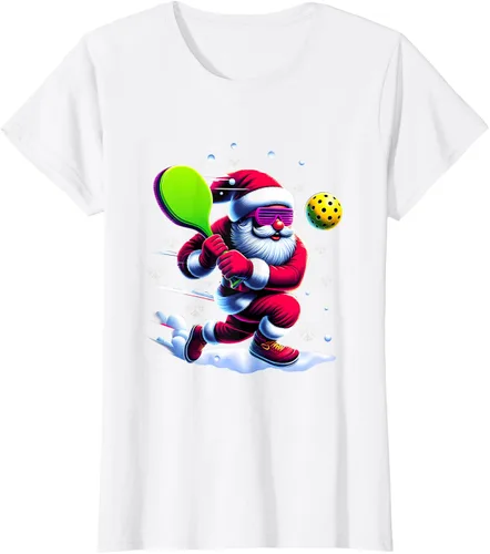 Vista 19 de Pickle Ball Navidad Santa Deporte Jugador Padel Raqueta Snow Camiseta Negro