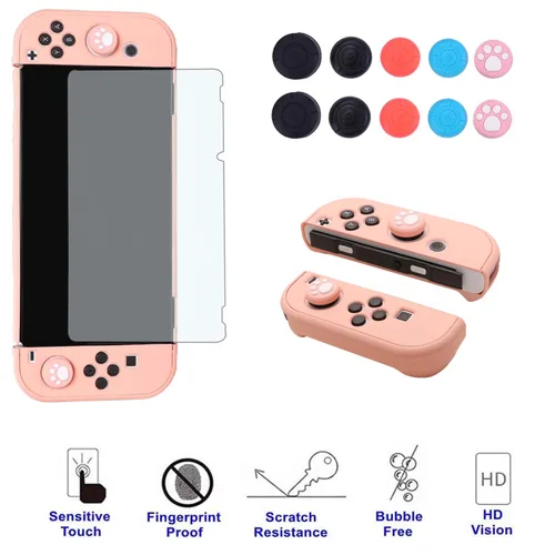 Vista 4 de COMCOOL Dockable Case for Nintendo Switch Oled - 9 FT Military Grade Drop Protection with Tempered Glass Screen Protector and Thumb Grips for Girls