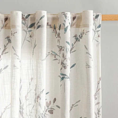 Vista 19 de MYSKY HOME Cortinas de lino transparentes de 45 pulgadas de largo para dormitorio, cocina, paneles de cortina florales, cortinas semicirverticales
