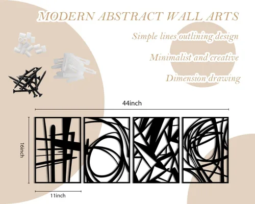 Vista 2 de Creoate Decoración de pared de metal negro, arte abstracto moderno para pared, esculturas de pared 3D, arte de pared de metal negro para sala