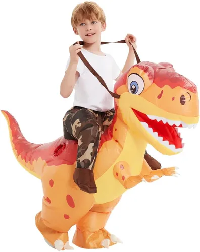 Vista 4 de COMIN Disfraz inflable de dinosaurio para niños, disfraz de dinosaurio T Rex divertido para fiesta de Halloween