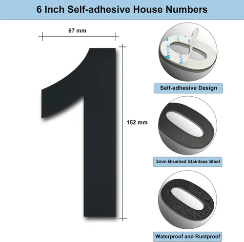 Vista 2 de Números de casa autoadhesivos – Números de puerta de acero inoxidable de 6 pulgadas para exteriores – Número de casa grande y moderno, número