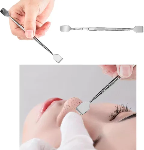 Vista 3 de Paquete de 3 herramientas de preparación de poros, herramientas para eliminar puntos negros, raspador facial de acero inoxidable, espátula