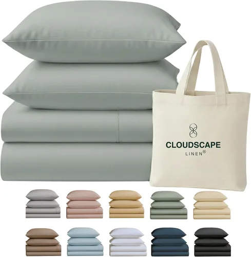 Vista 19 de Cloud Scape Linen - Juego de sábanas de 100% algodón egipcio, tamaño individual, juego de ropa de cama de lujo de 3 piezas, 400 hilos, calidad