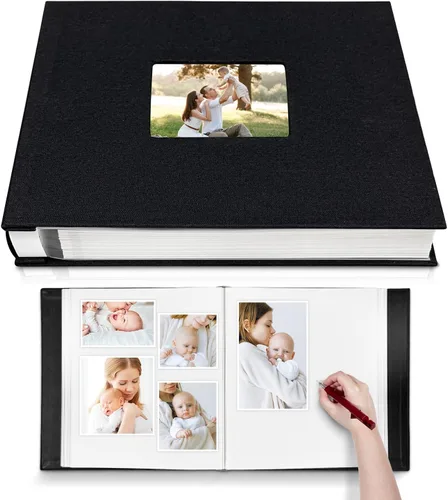 Vista 10 de HoneyTolly Álbum de fotos autoadhesivo para fotos de 4 x 6 imágenes, cubierta magnética de lino, 15 hojas/30 páginas en blanco para bodas Beige claro